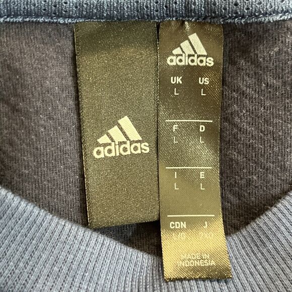 Adidas Mens Sz L Navy Blue Long Sleeve Crew Neck Heavyweight Tee Shirt 3 Stripes - Picture 6 of 8